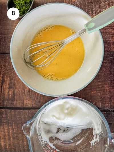 Preparing the lemony egg sauce to thicken the soup.