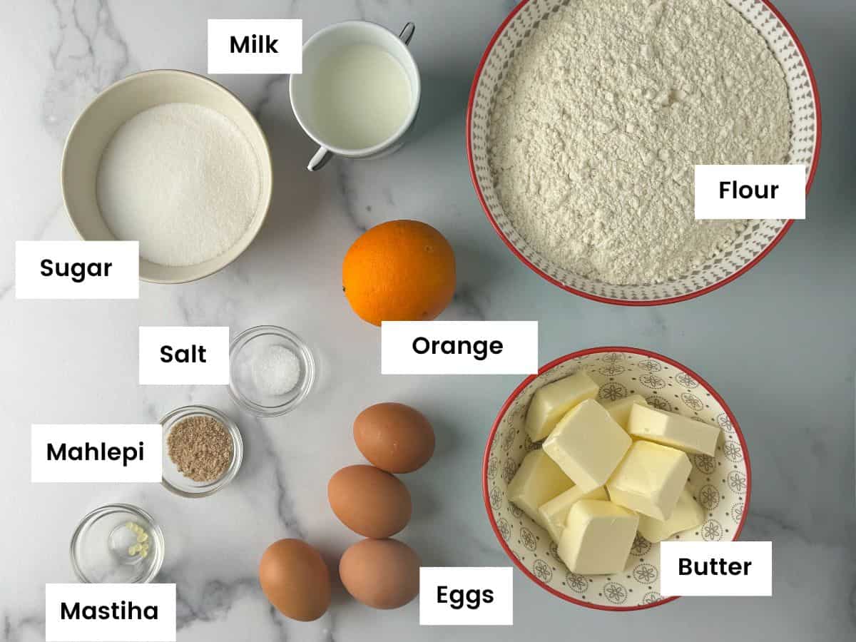 Ingredients for the vasilopita bread.