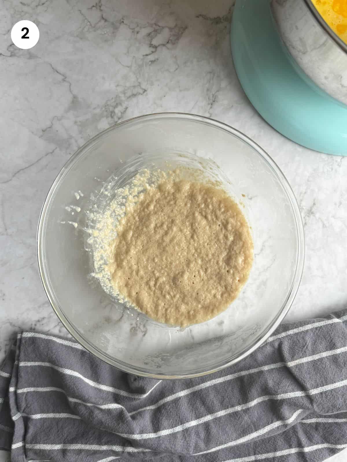 Mixed yeast ingredients ready to rest and rise.