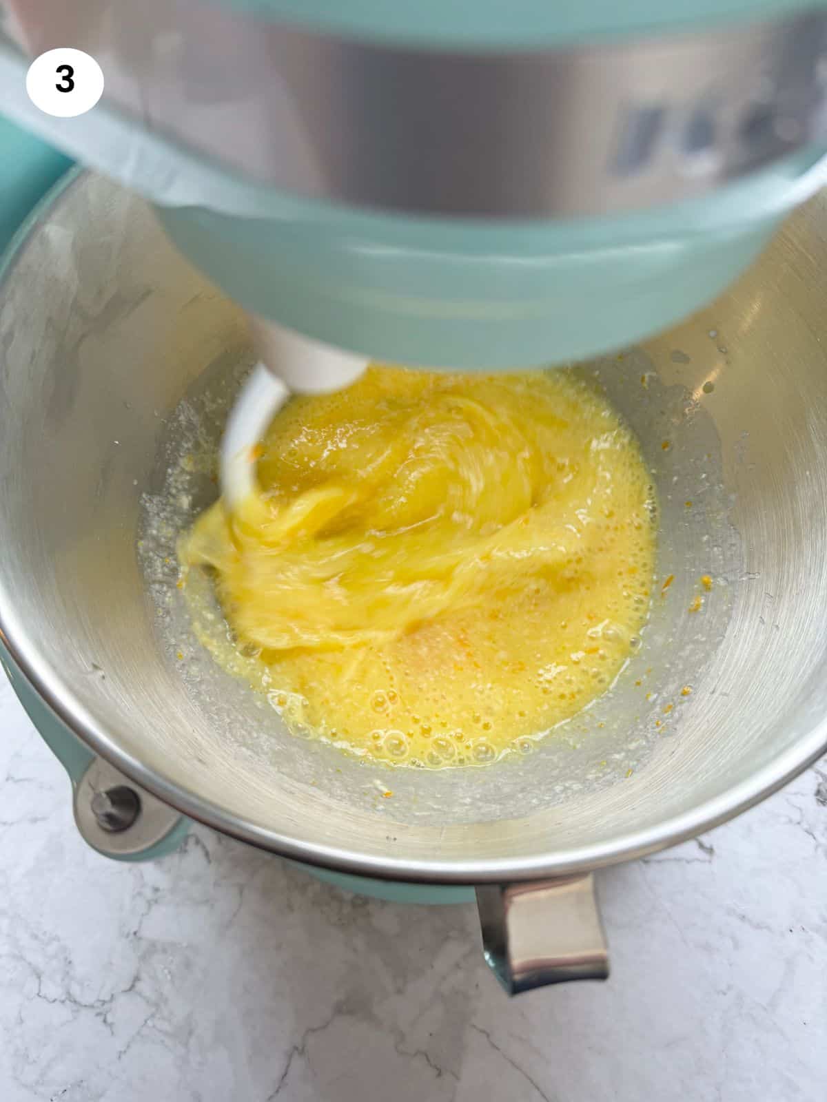 Mixing all wet ingredients with a stand mixer.