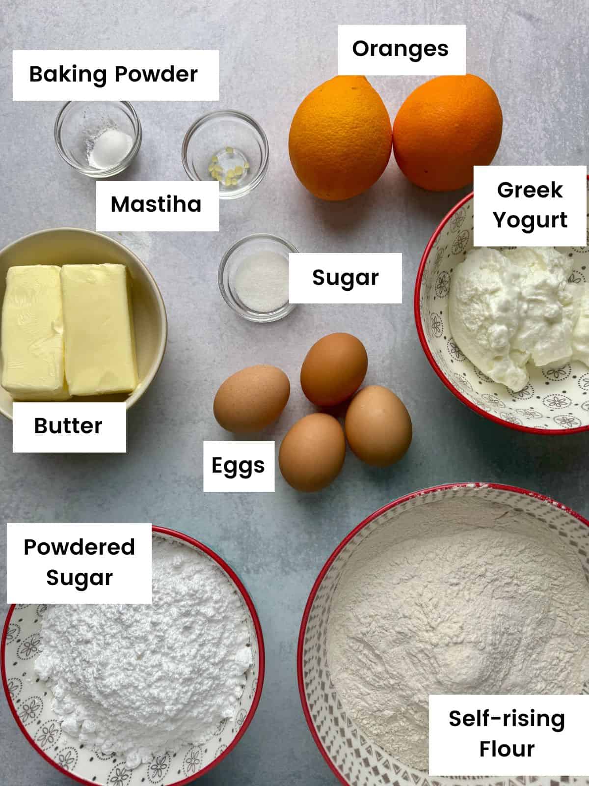 Ingredients for greek new year cake Ingredients for greek new year cake.