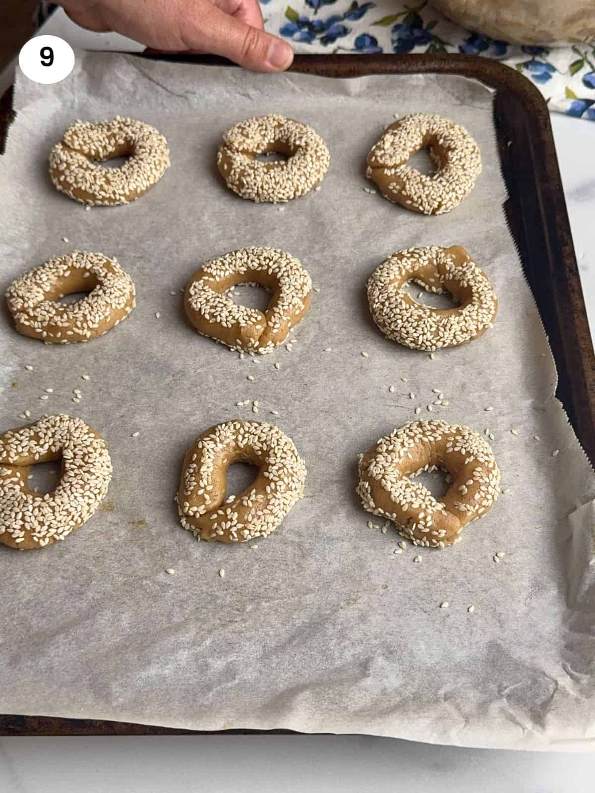 Cookies on a tray ready to go in the oven.