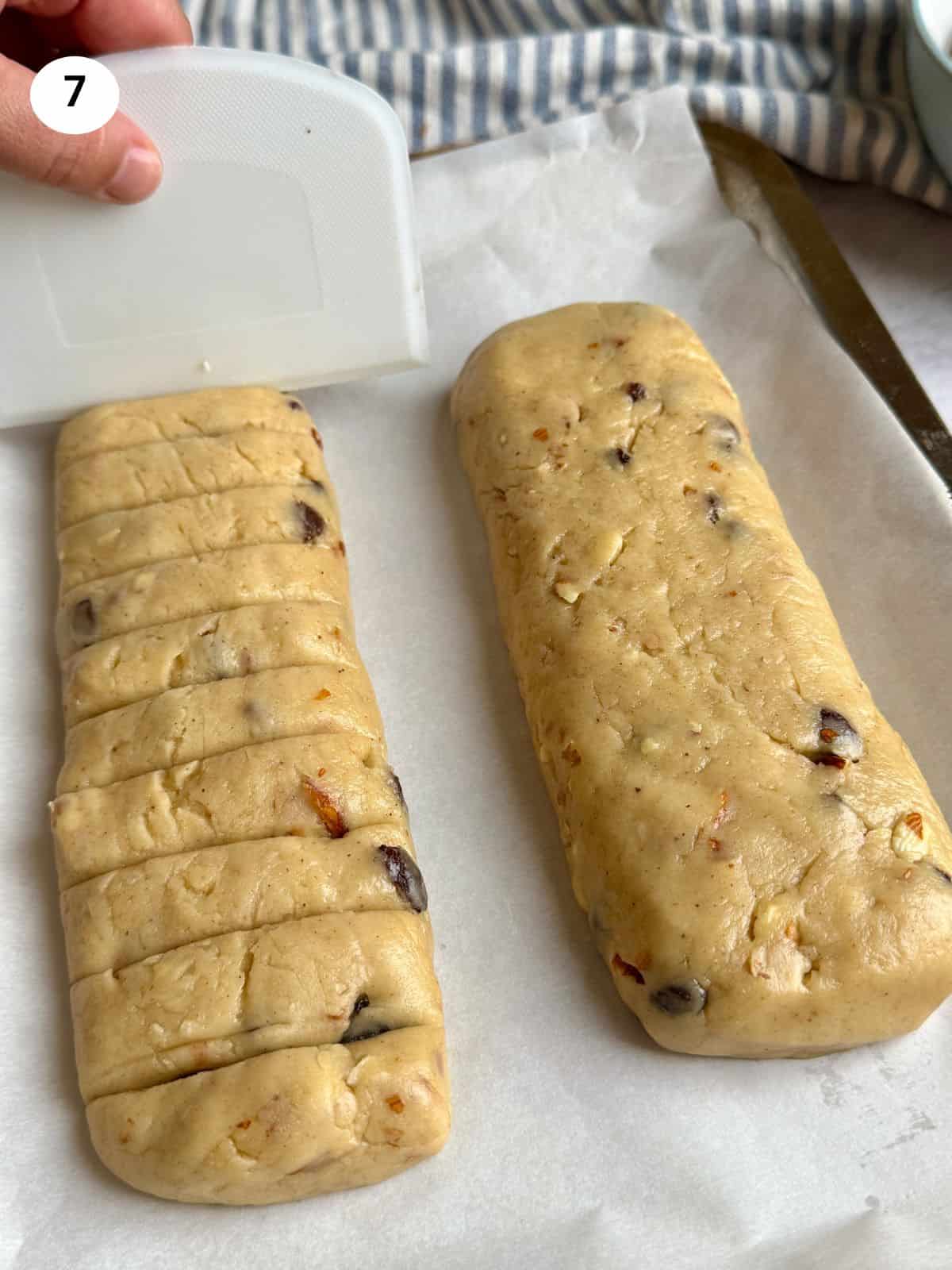 Scoring the dough before baking.