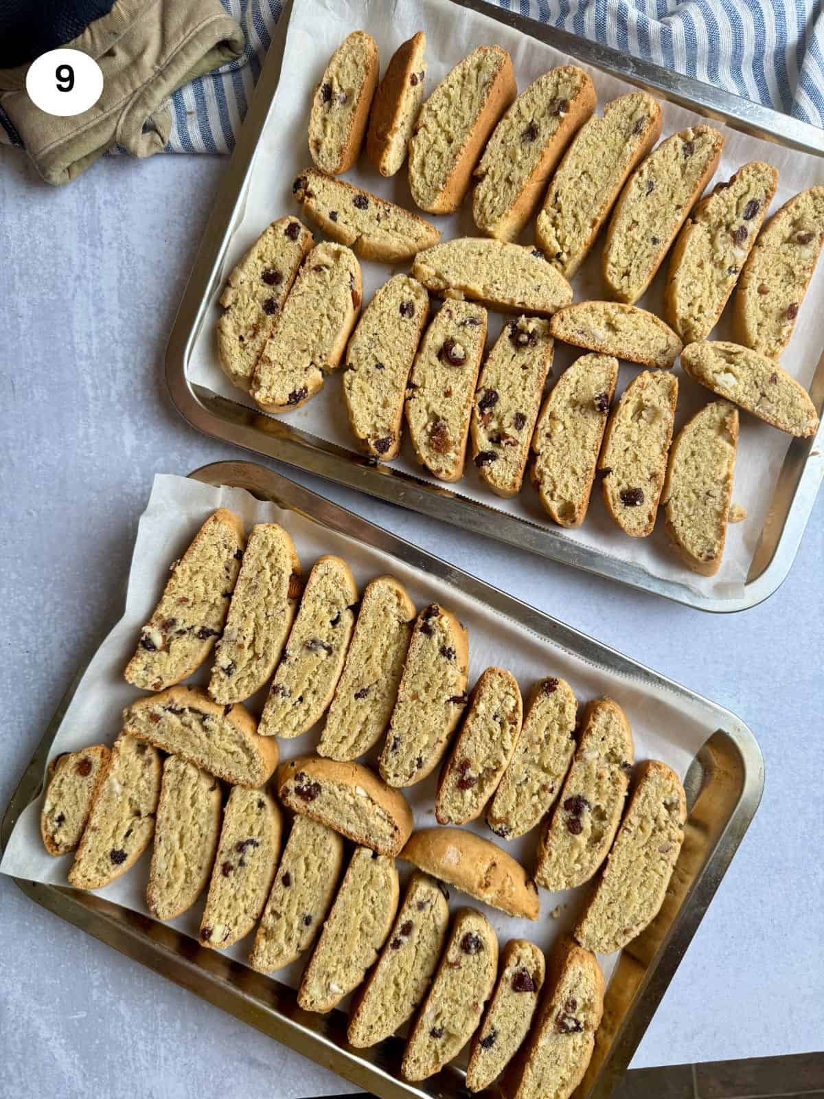 Paximadia on the tray ready for the second bake.