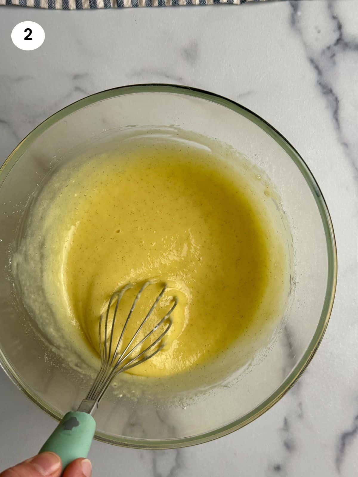 Added cornstarch to eggs and sugar.