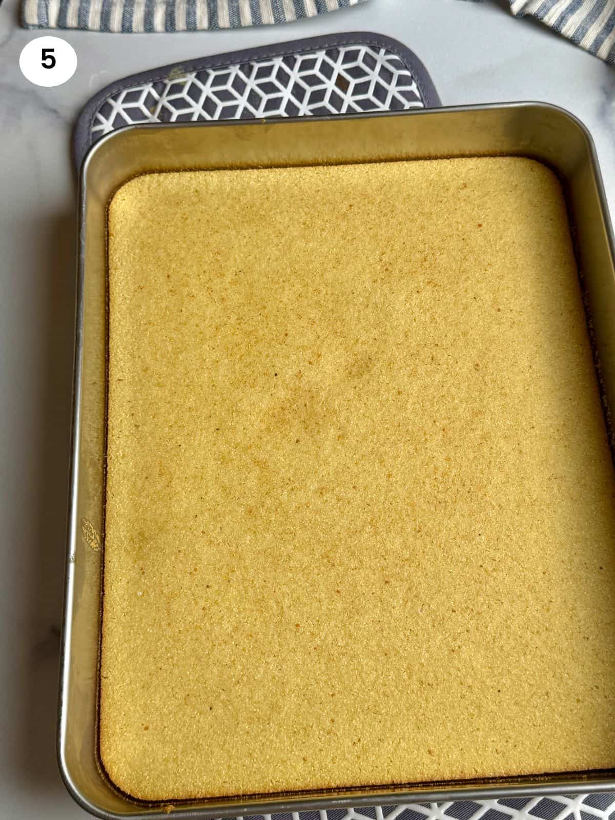 Baked semolina cake base when it comes out of the oven.