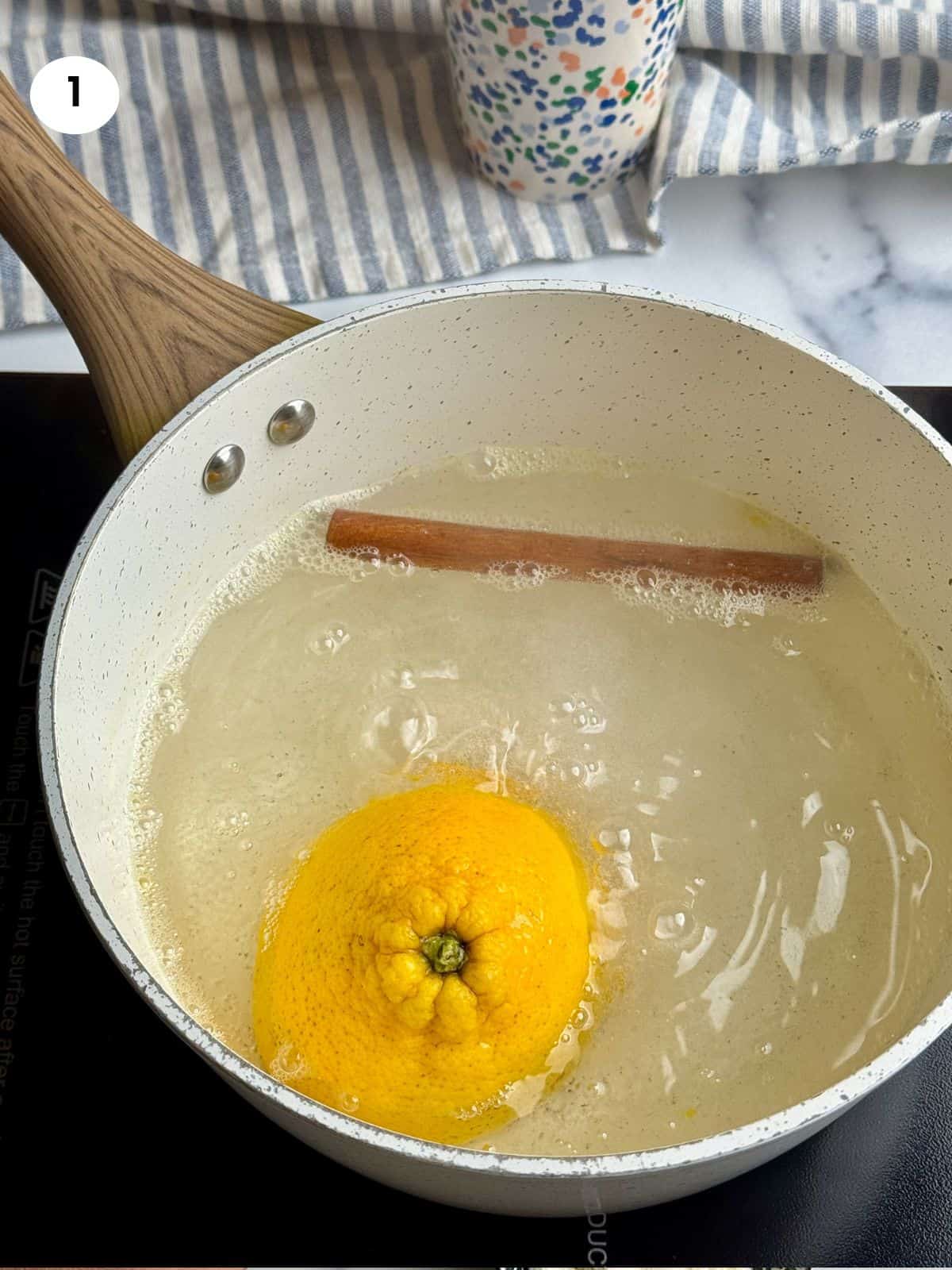 Syrup bubbling in a pan.