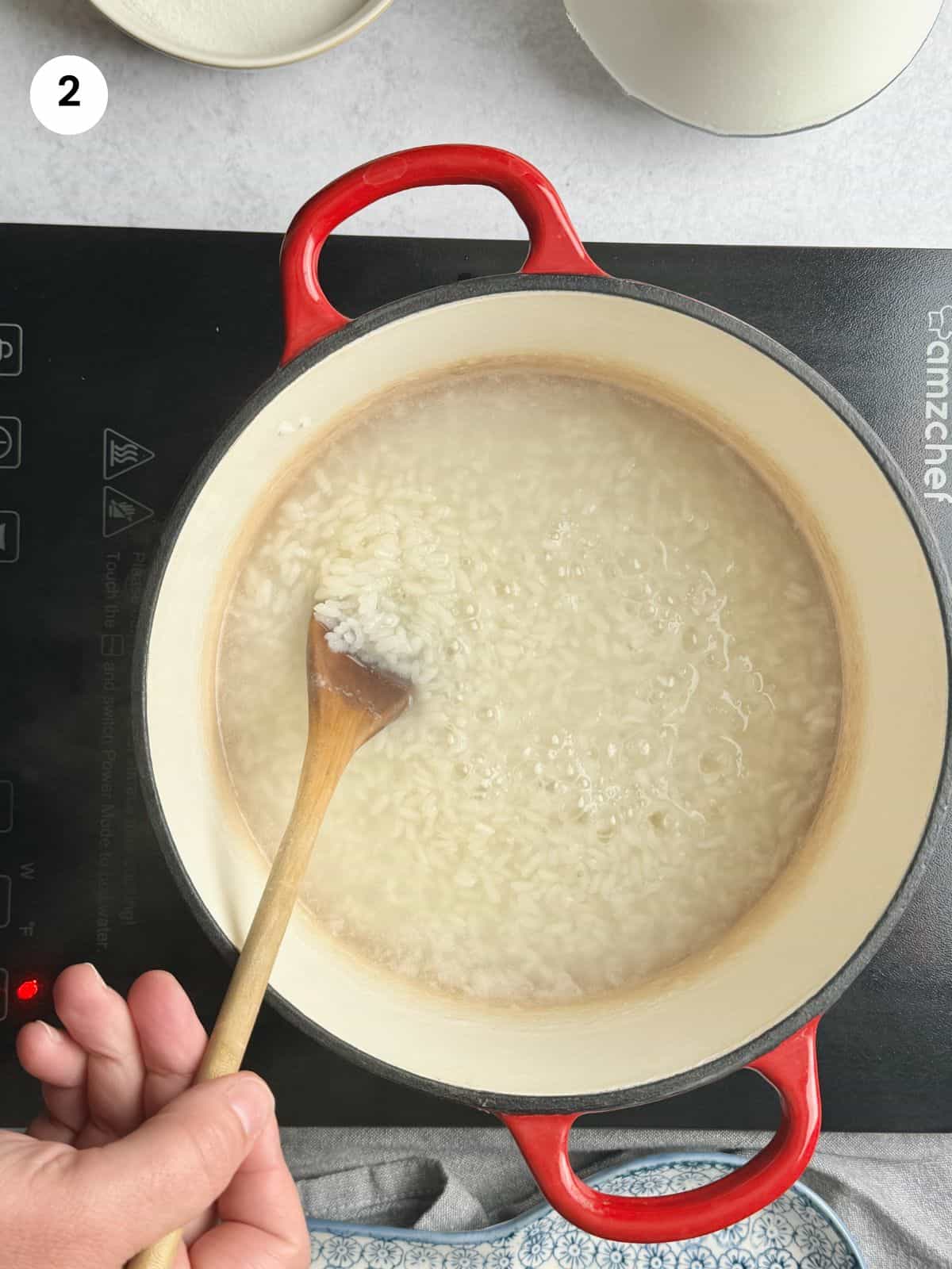 Cooked rice that has absorbed the water.
