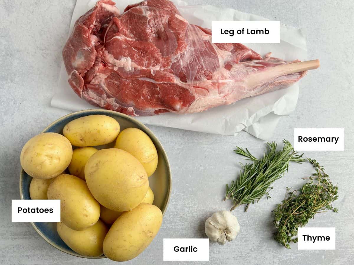 Ingredients for roasted lamb with potatoes.