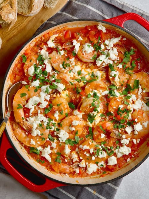 Greek Shrimp Saganaki With Tomatoes & Feta.