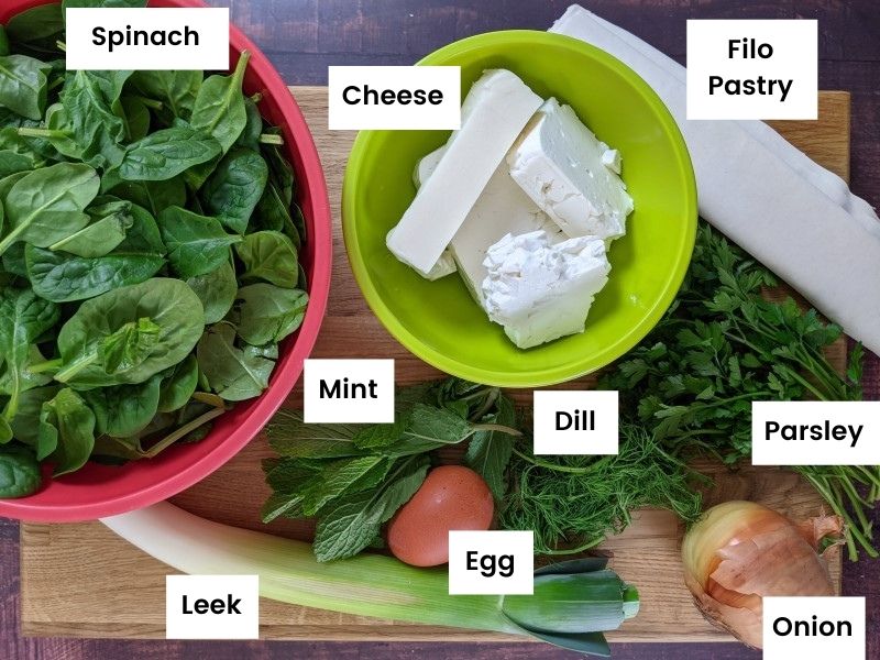 Ingredients for spinach & feta cheese triangles