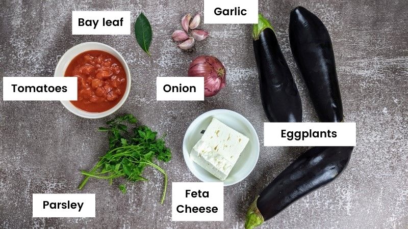 Ingredients for greek stuffed eggplants.