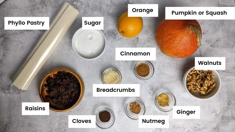Ingredients for the filling of sweet pumpkin pies Ingredients for the filling of sweet pumpkin pies.