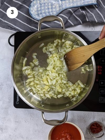 Sautéing the onion.