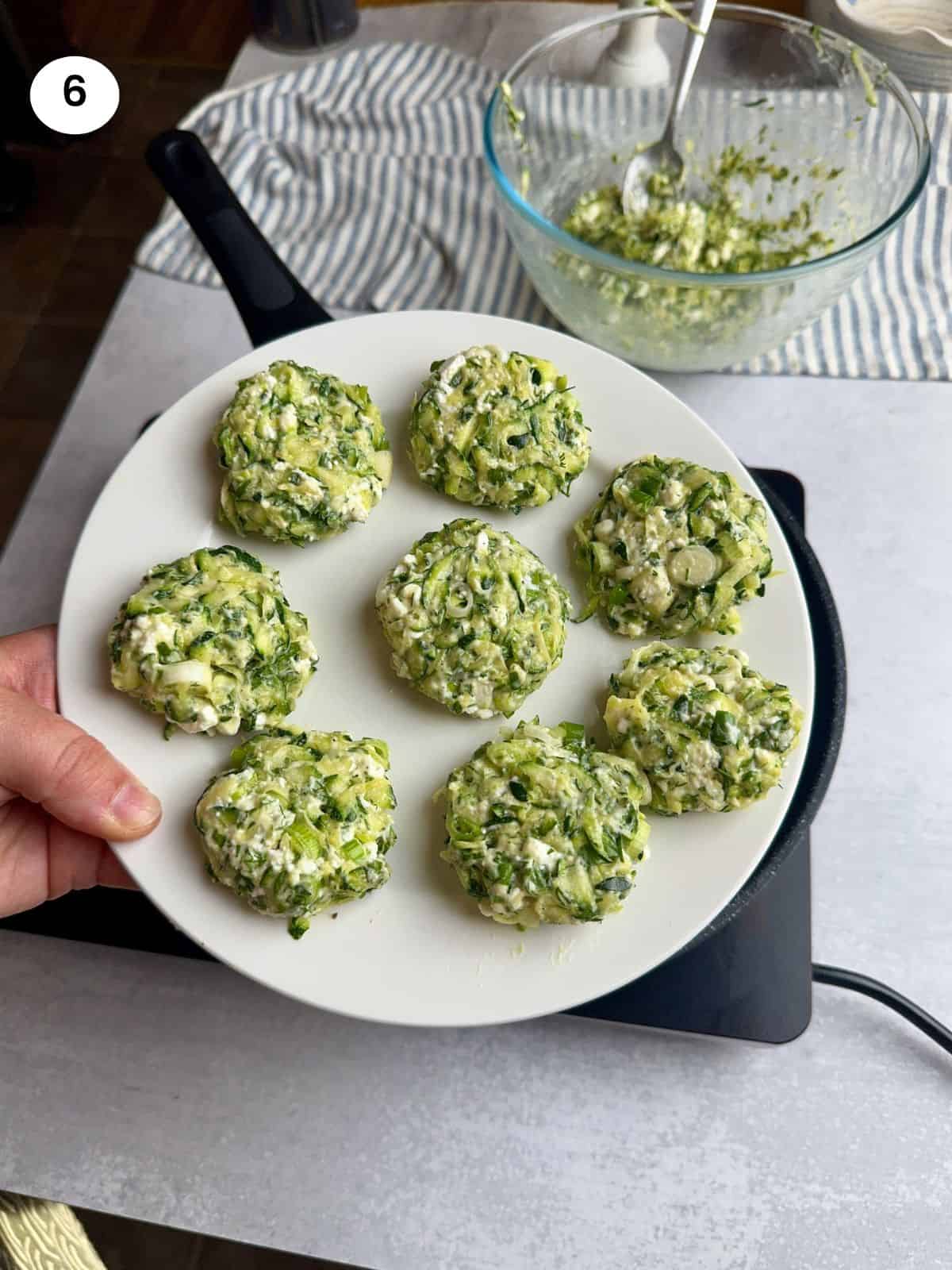 Shaped fritters on a plate.