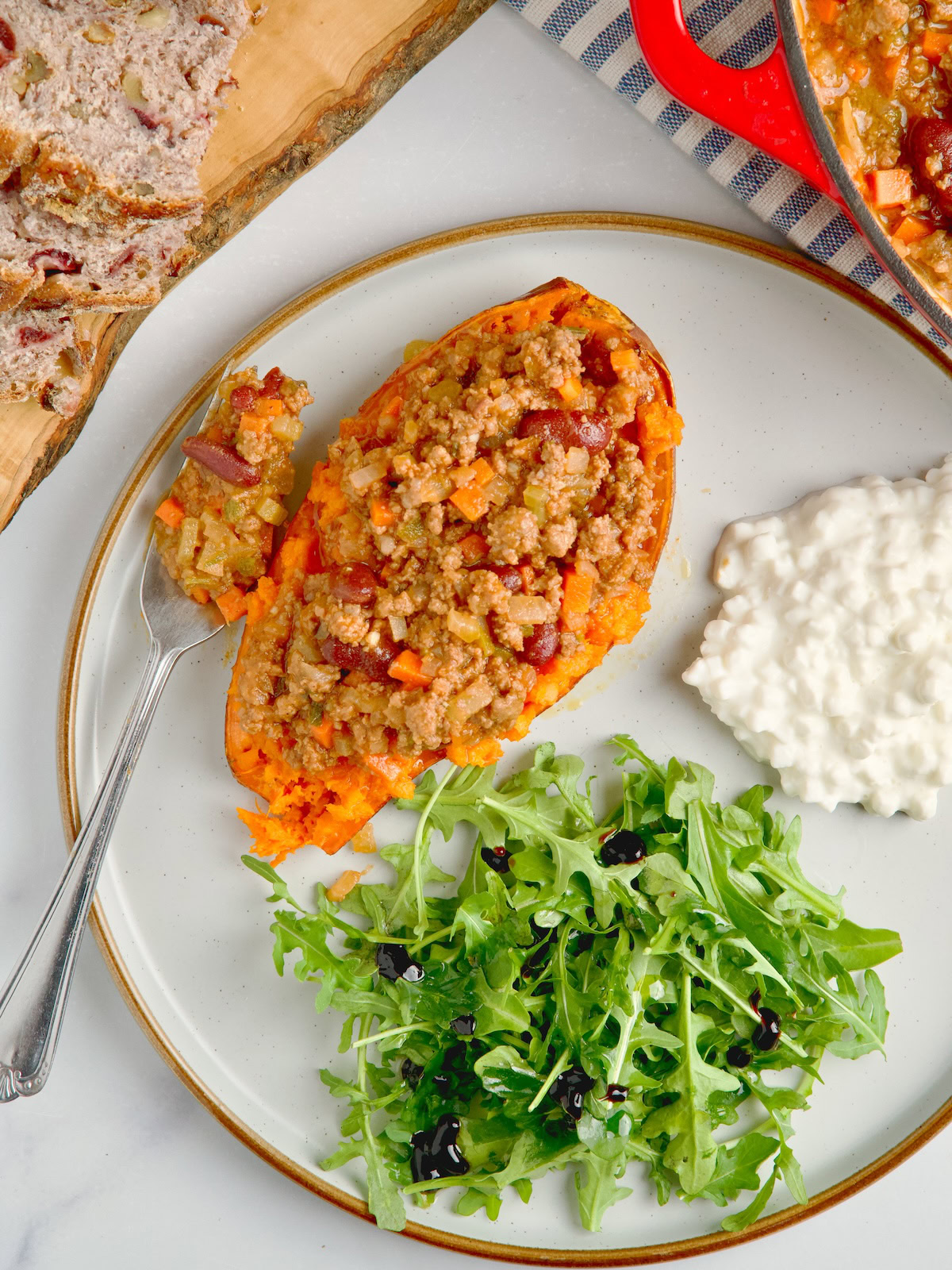 Loaded Sweet Potatoes With Ground Beef & Beans.