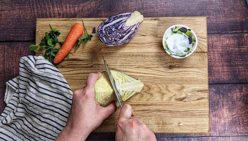 How to remove cabbage stem for basic coleslaw salad.