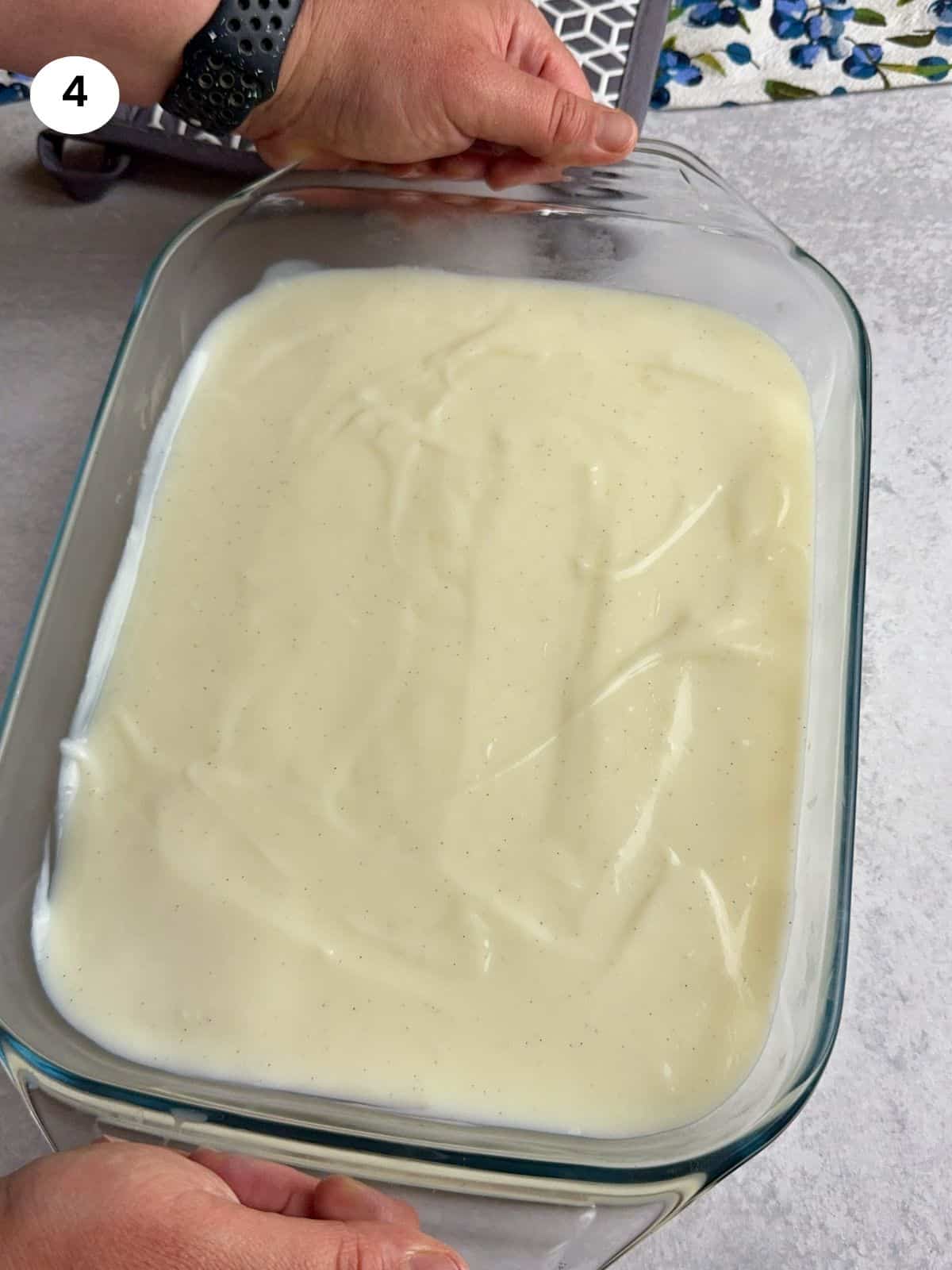 Custard on top of the biscuits.