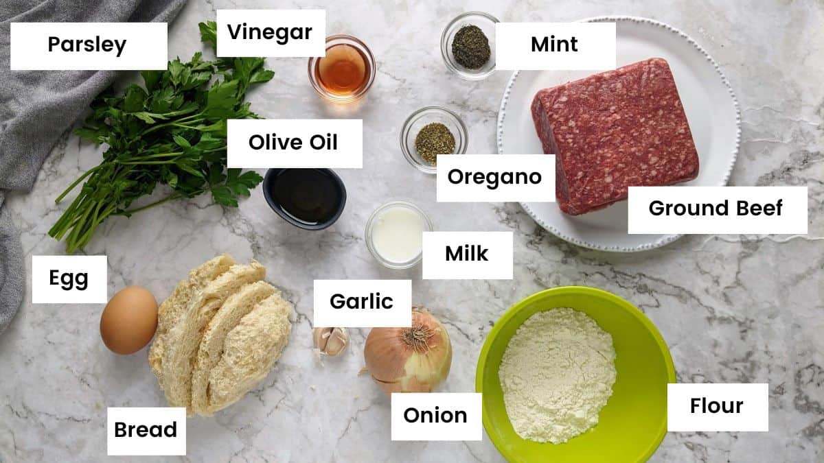 Ingredients for keftedakia meatballs.
