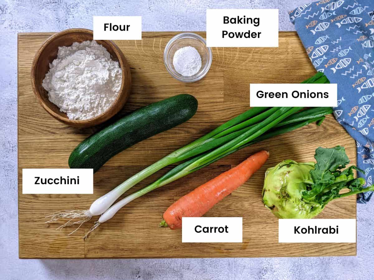 Ingredients for kohlrabi fritters.