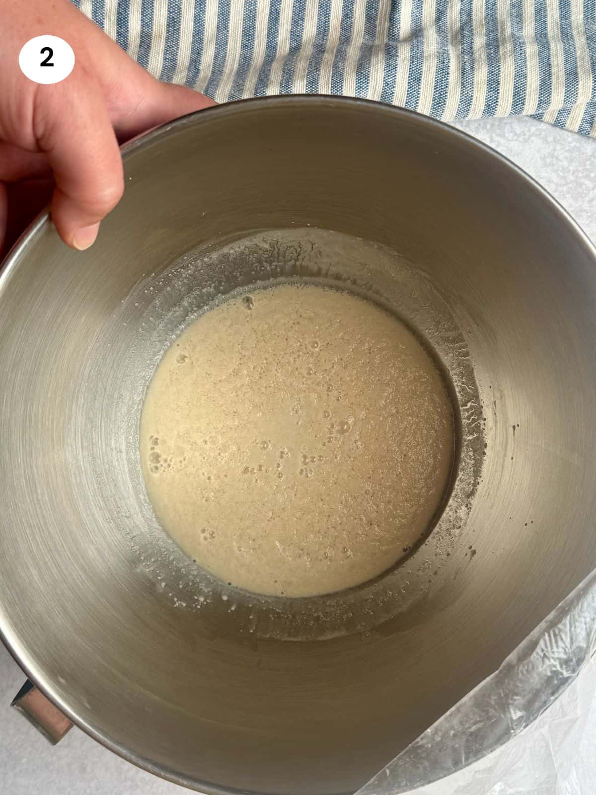 Activated yeast with foamy top.