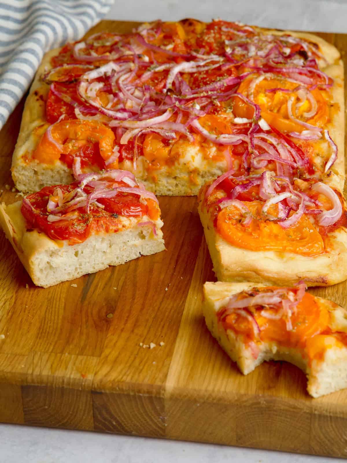 Ladenia- Greek Flatbread With Tomatoes & Onions.