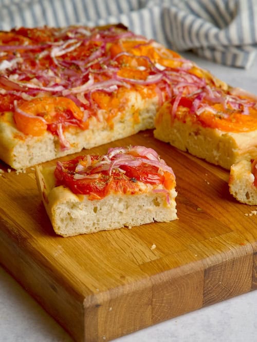 Ladenia- Greek Flatbread With Tomatoes & Onions.
