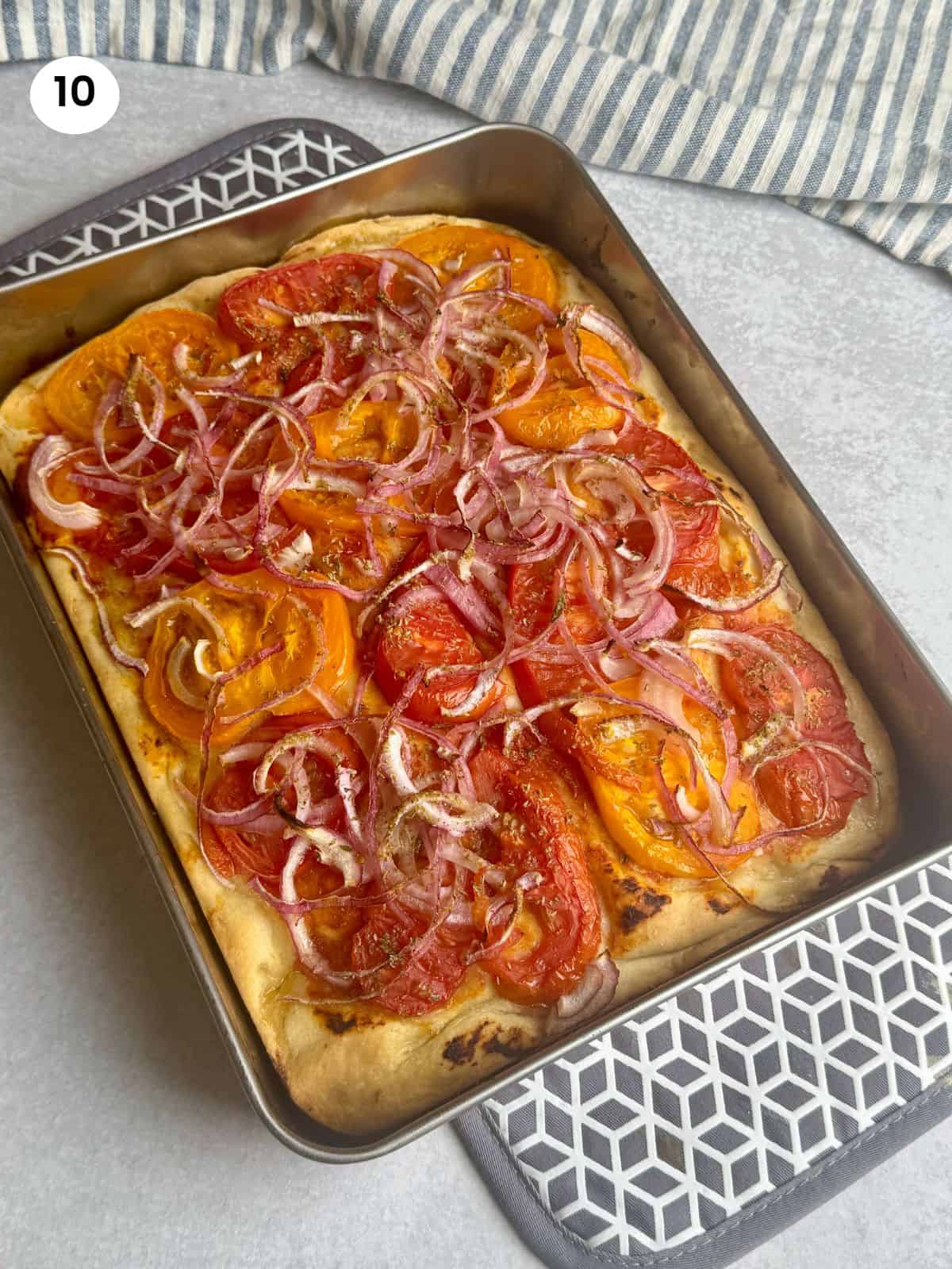 Greek flatbread when it comes out of the oven.