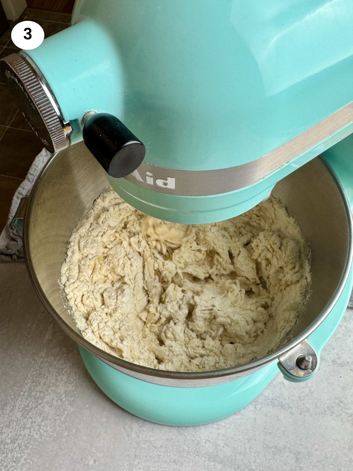 Mixing the dough on a stand mixer.
