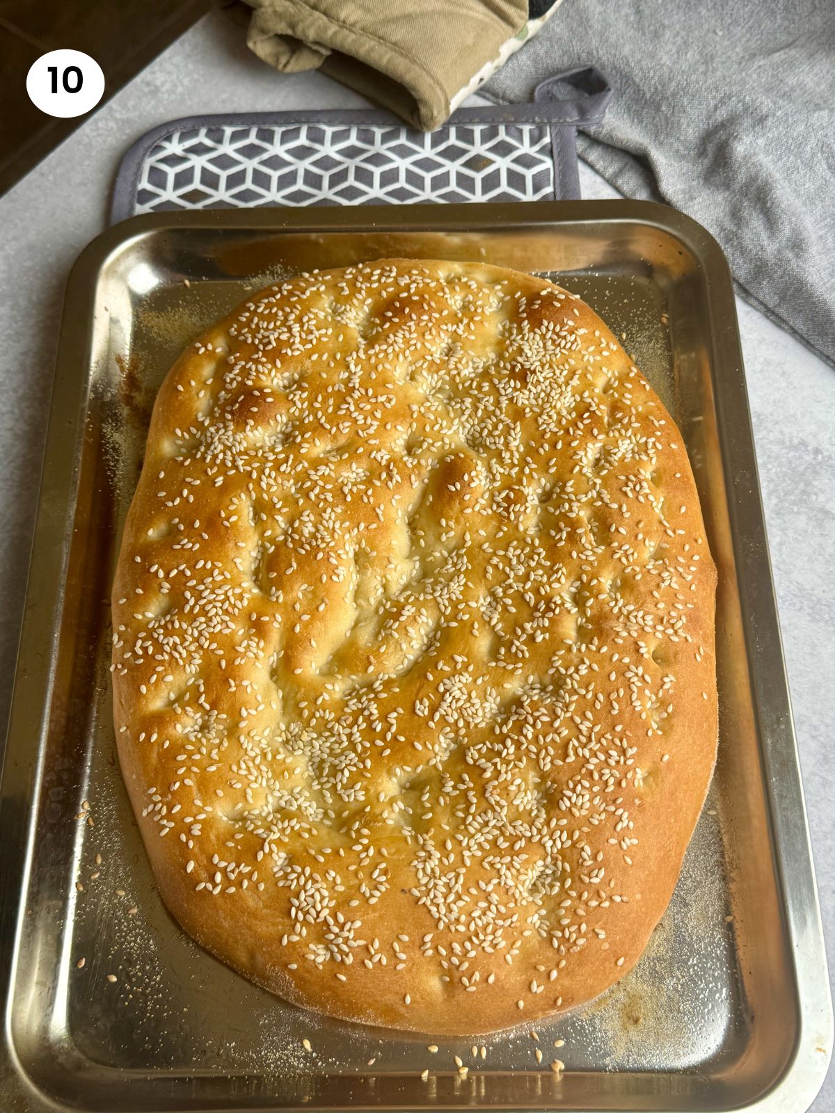 Lagana bread when it comes out of the oven.