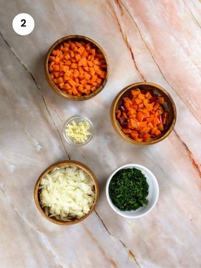 Preparing all the vegetables.