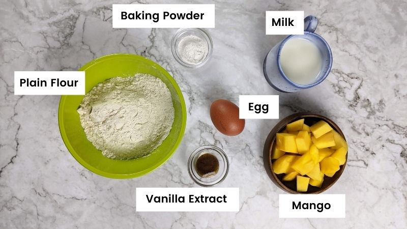 Ingredients for mango pancakes.