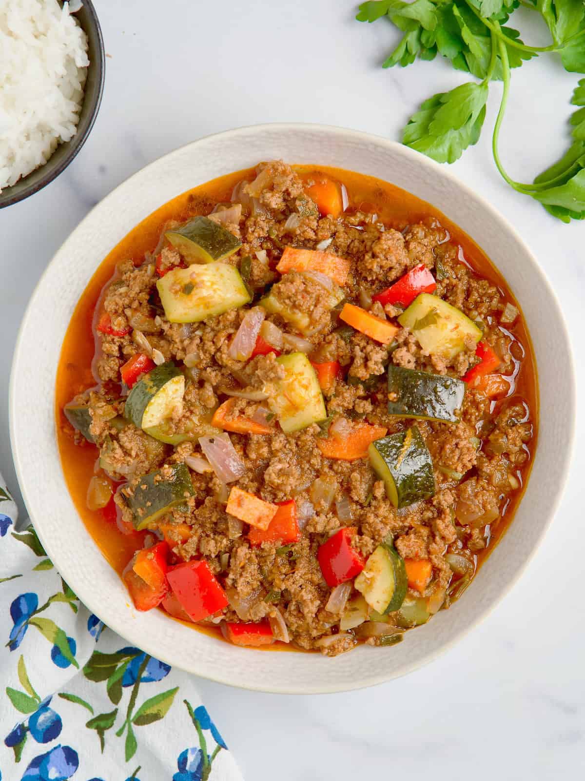 Mediterranean Ground Beef And Vegetables Skillet.