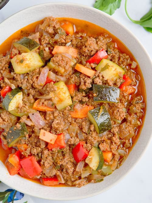 Mediterranean Ground Beef And Vegetables Skillet.