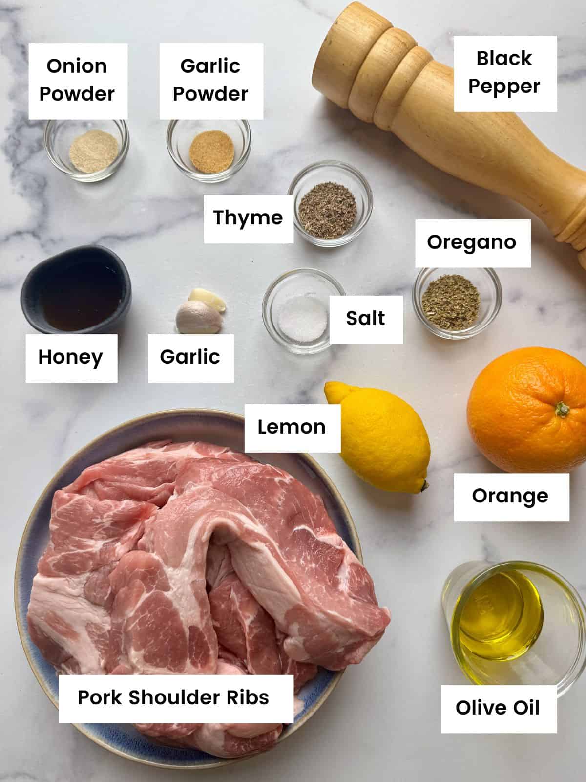 Ingredients for mediterrenean pork shoulder ribs.