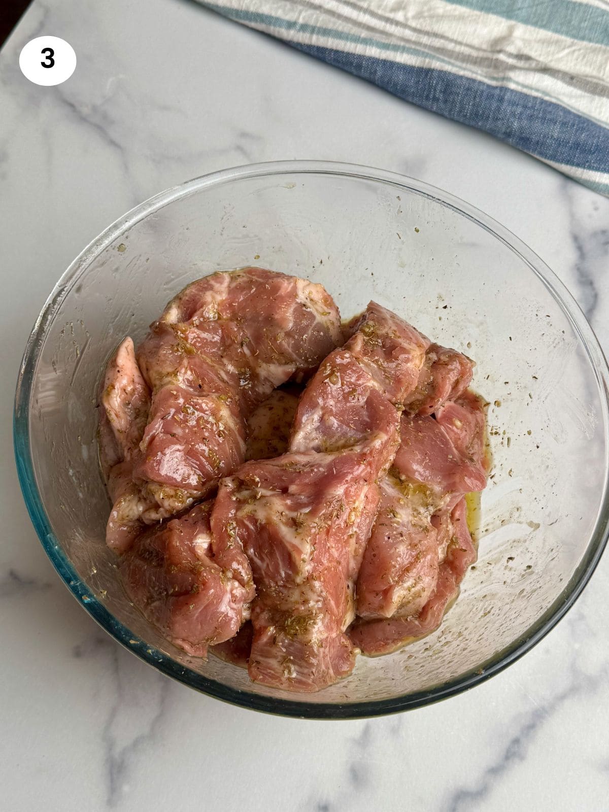 Marinated pork ready to rest in the fridge.