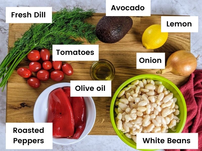 Ingredients for mediterranean white bean salad.