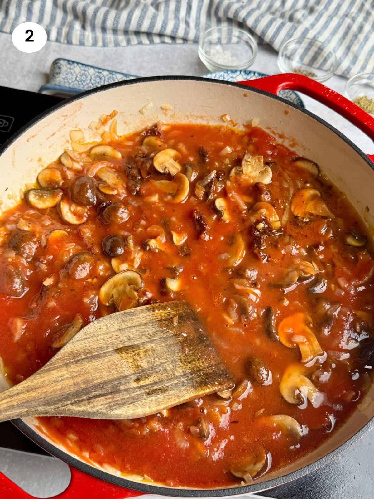 Added the tomato passata to the pan.