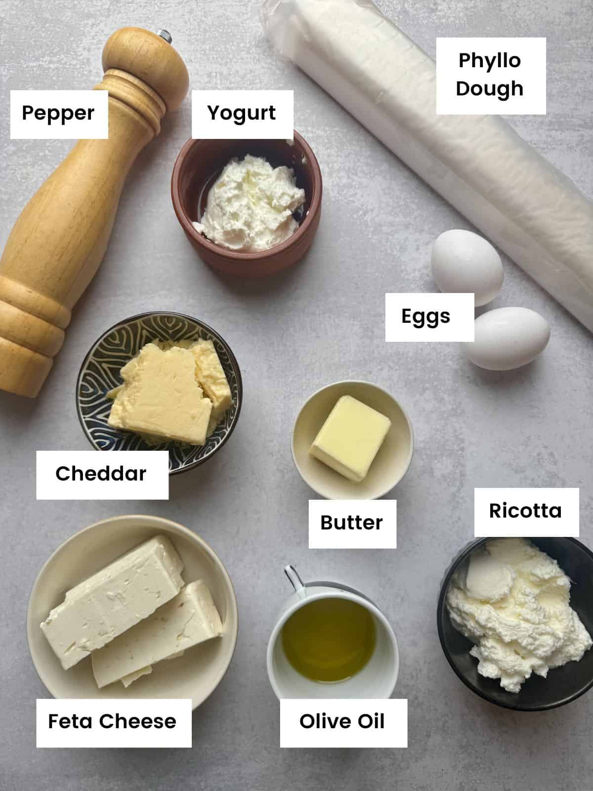 Ingredients for phyllo crinkle pie.