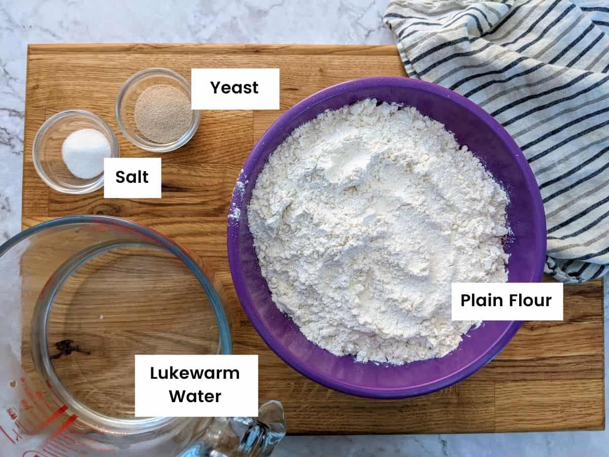 Ingredients for homemade Greek pita bread.