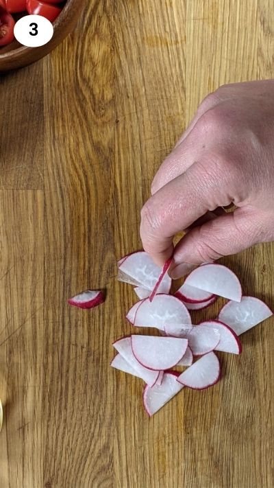 Cutting radish into thin slices