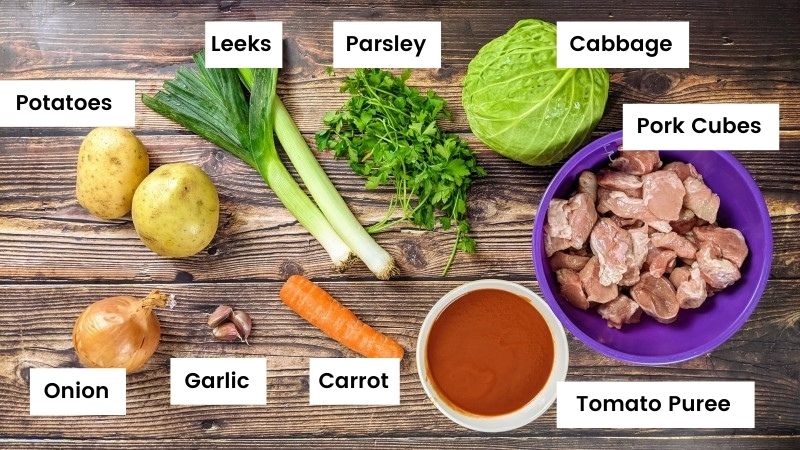 Ingredients for cabbage and pork stew