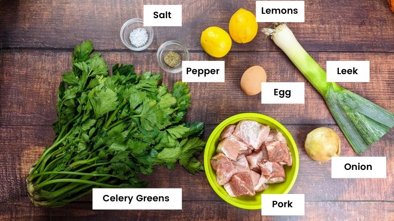 Ingredients for the pork and celery greens stew.