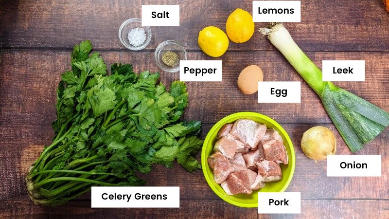 Ingredients for the pork and celery greens stew Ingredients for the pork and celery greens stew.