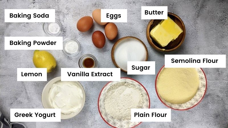 Ingredients for ravani cake.