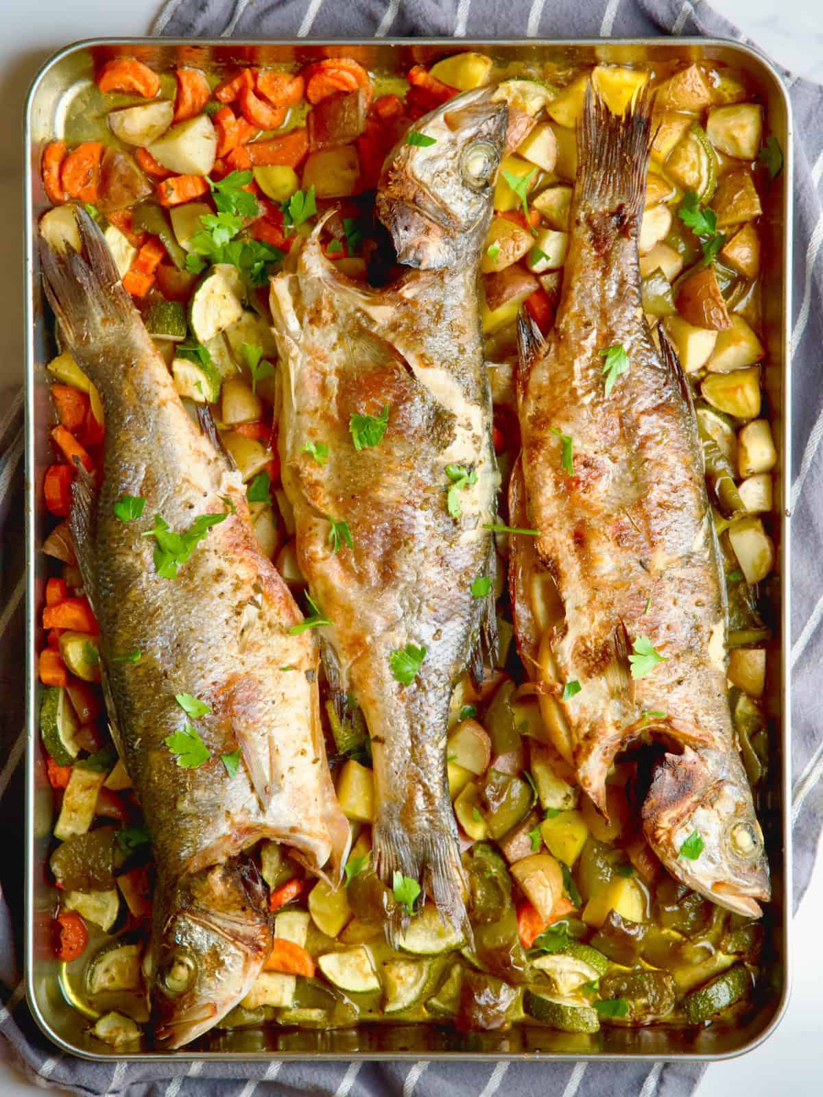 Roasted Branzino (Sea bass) With Veggies.