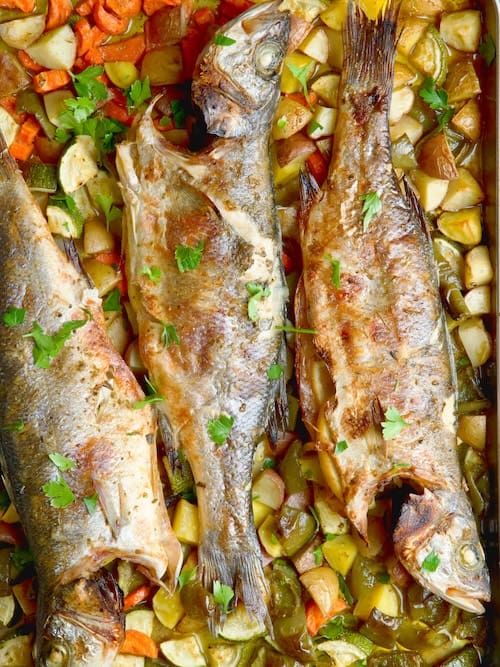 Roasted Branzino (Sea bass) With Veggies.