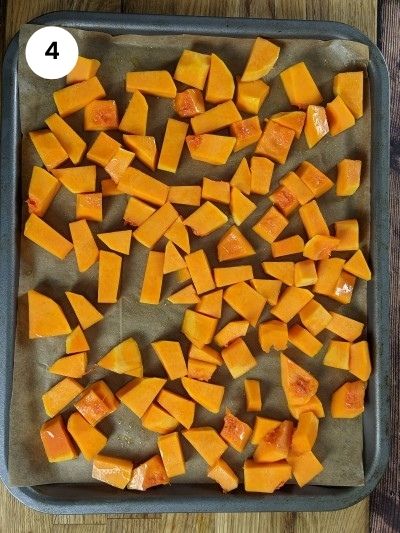 Cutting the butternut squash into cubes