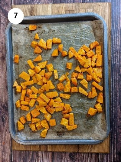 Roasted butternut squash cubes.