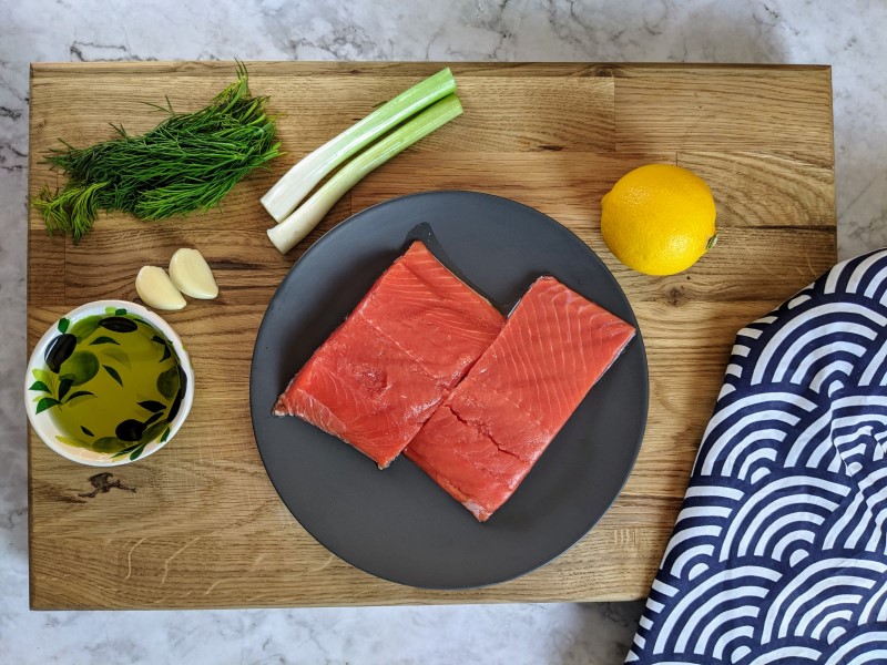 Ingredients for baked salmon in foil.